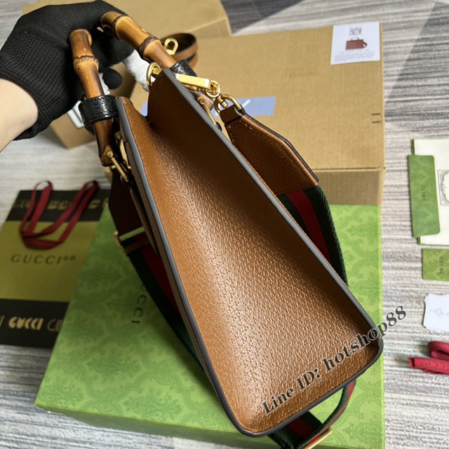 Gucci官網2022新款兩根霓虹色扣帶女包 古馳原廠皮竹節中號手提托特包702721 gqy4680